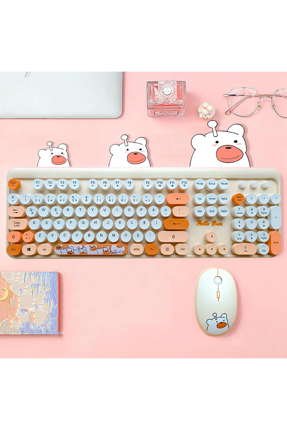 Mofii Hellobear Yuvarlak Tuşlu Ayıcık Desenli Kablosuz Kahverengi Klavye Mouse Set